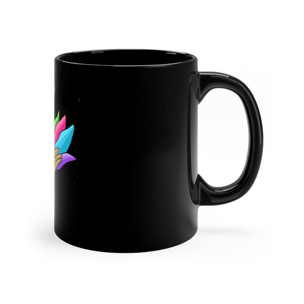 Toudan Black Mug 11oz with rounded corners and C-handle, showcasing its sleek black ceramic design.