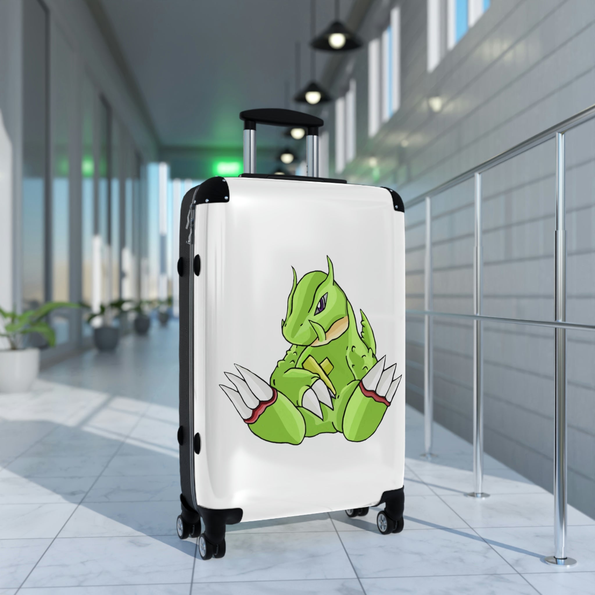 Toxcana Cabin Suitcase featuring a personalized design, lightweight polycarbonate front, and ABS back, with adjustable handle and double wheels.