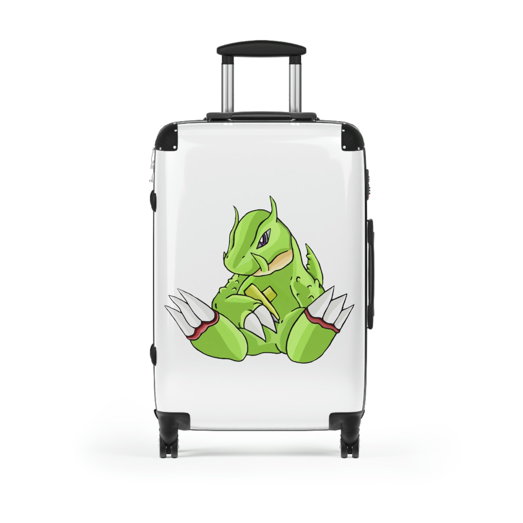 Toxcana Cabin Suitcase featuring a personalized design, lightweight polycarbonate front, and ABS back, with adjustable handle and double wheels.