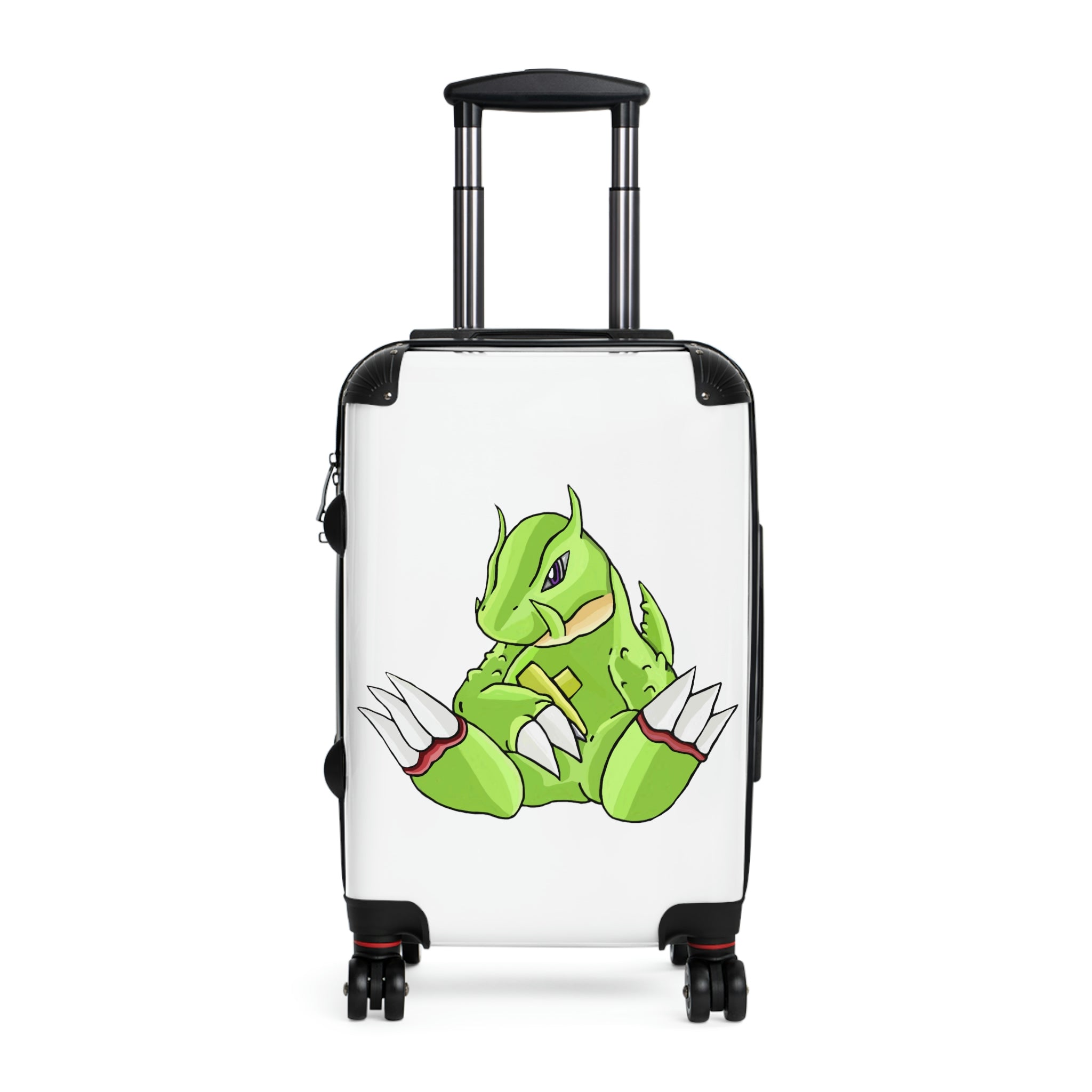 Toxcana Cabin Suitcase featuring a personalized design, lightweight polycarbonate front, and ABS back, with adjustable handle and double wheels.