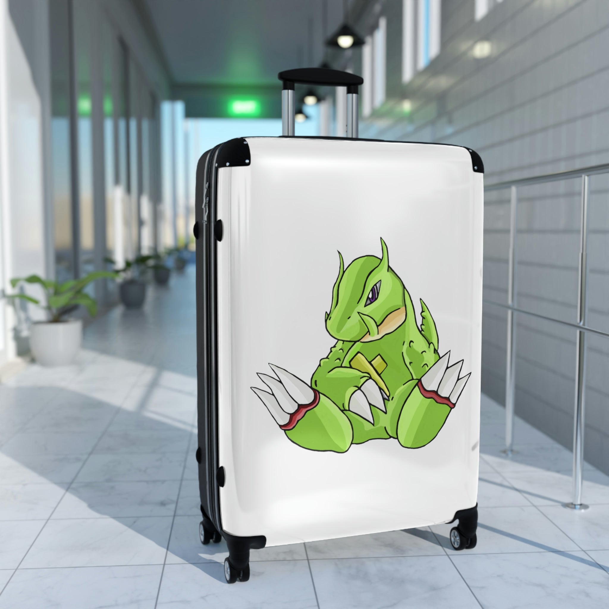 Toxcana Cabin Suitcase featuring a personalized design, lightweight polycarbonate front, and ABS back, with adjustable handle and double wheels.