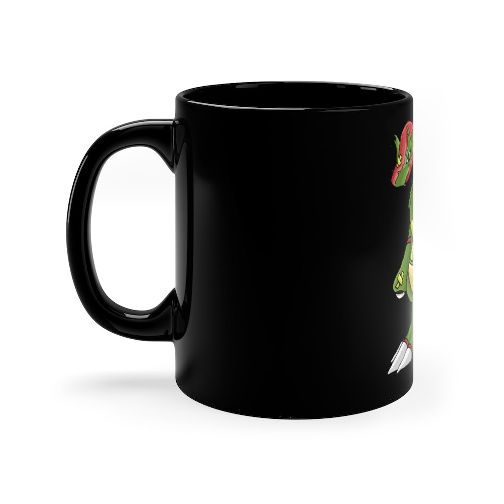 Toxicaan 11oz black ceramic mug with C-handle, customizable design options.