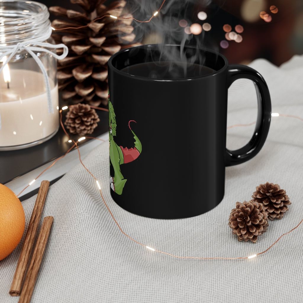 Toxicaan 11oz black ceramic mug with C-handle, customizable design options.