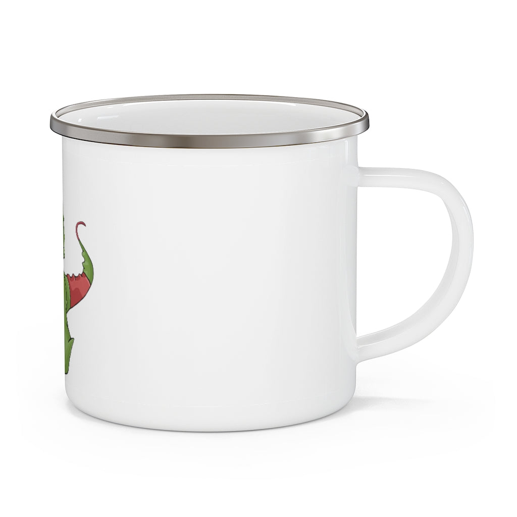 Toxicaan Enamel Camping Mug with a C-handle, featuring a stylish design and customizable full-color printing.