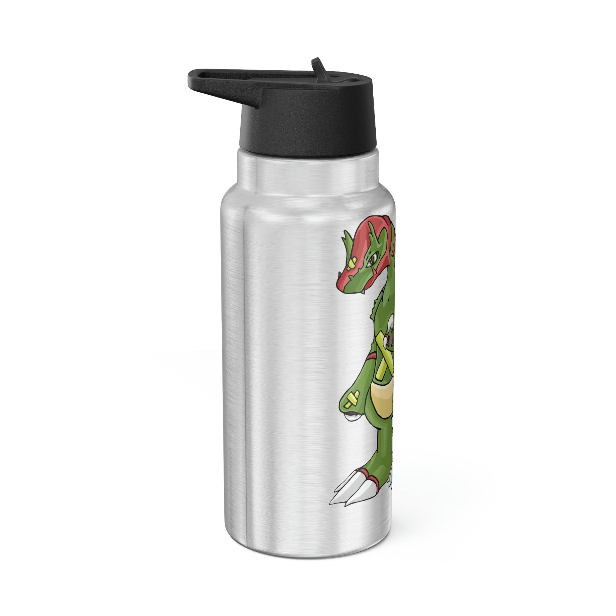 Toxicaan Gator Tumbler in stainless steel with a black plastic cap and straw, showcasing a customizable design.