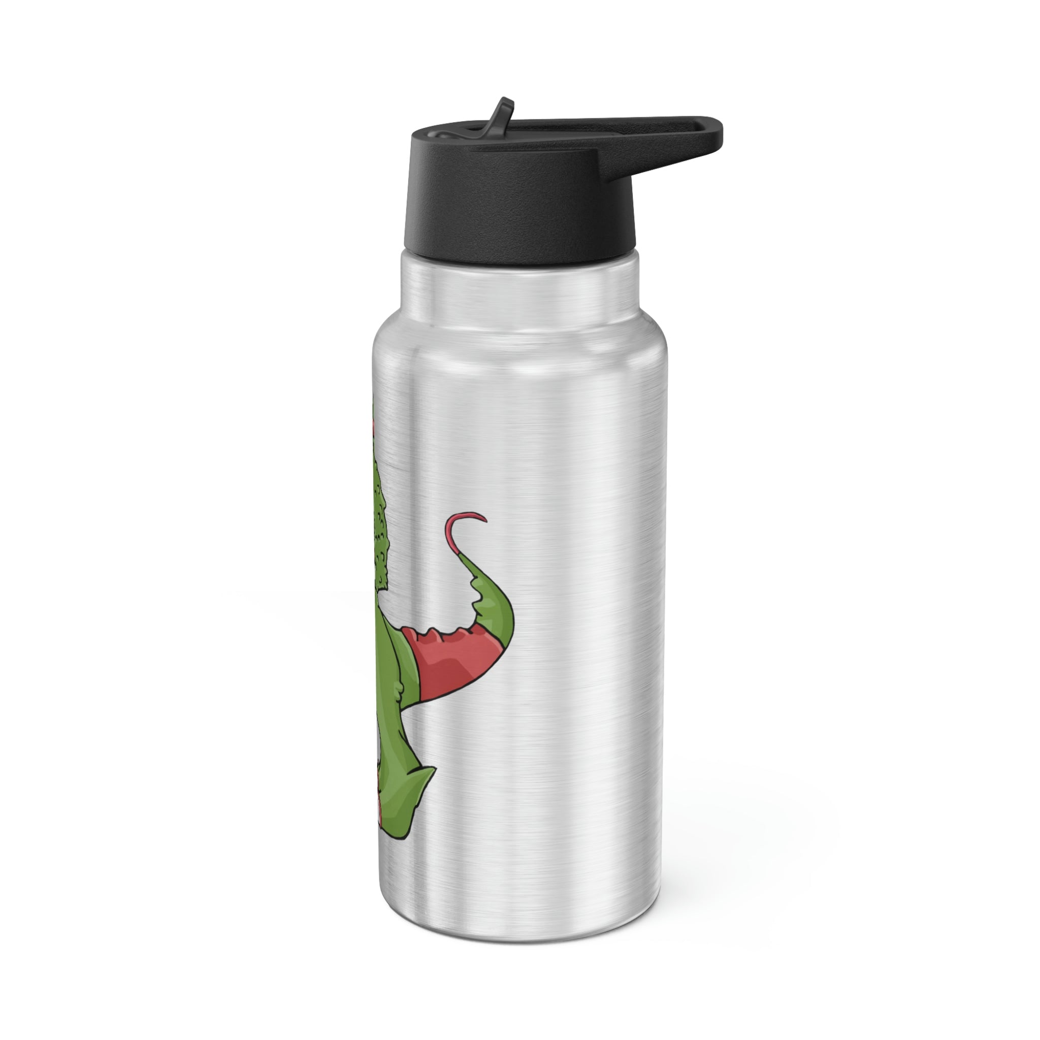 Toxicaan Gator Tumbler in stainless steel with a black plastic cap and straw, showcasing a customizable design.