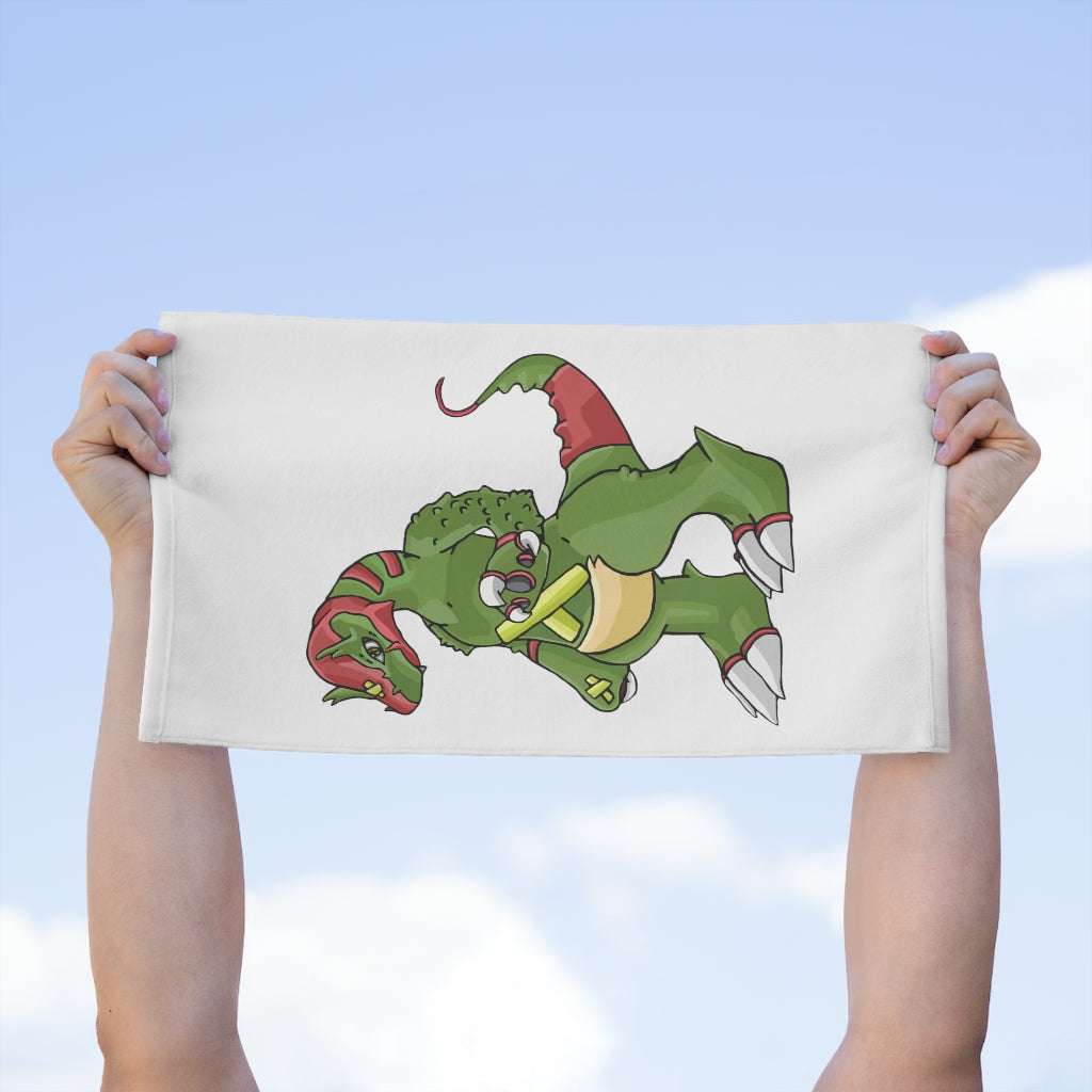 Toxicaan Rally Towel measuring 11x18 inches, featuring a soft cotton loop backing and a printed polyester front, ideal for sports and events.