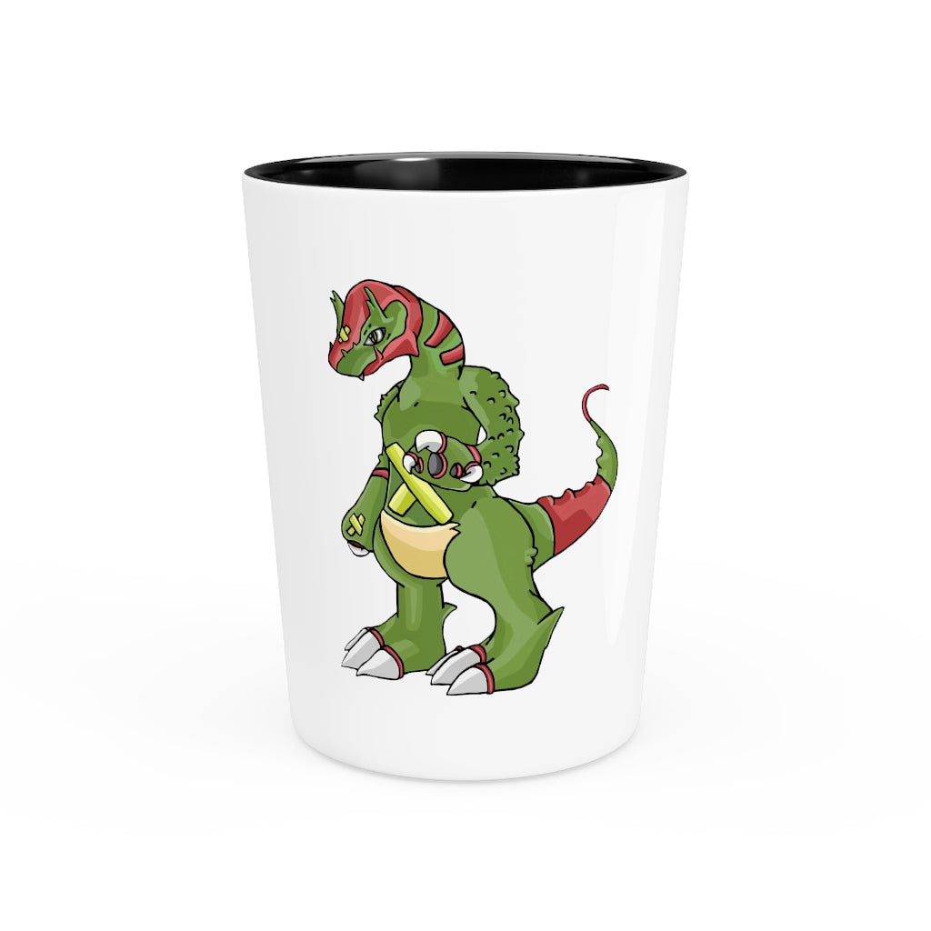 Personalized Toxicaan Shot Glass with white ceramic and customizable design, available in white or black interior.