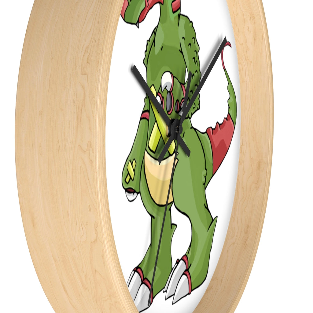 Toxicaan Wall Clock featuring a wooden frame and plexiglass face, designed for indoor use with a silent mechanism.