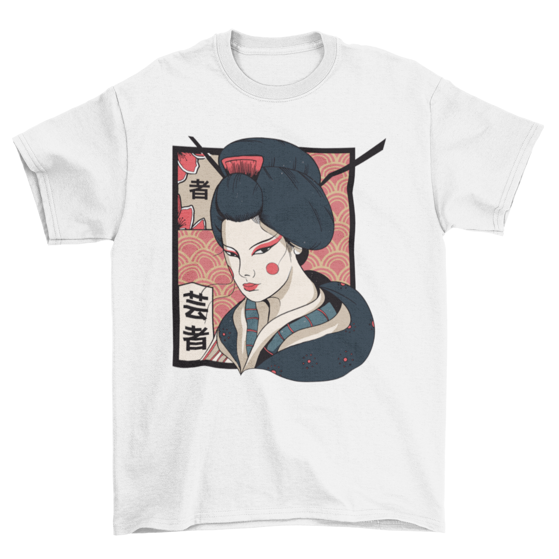 Traditional Geisha T-shirt featuring an elegant illustration of a geisha in traditional Japanese art style.