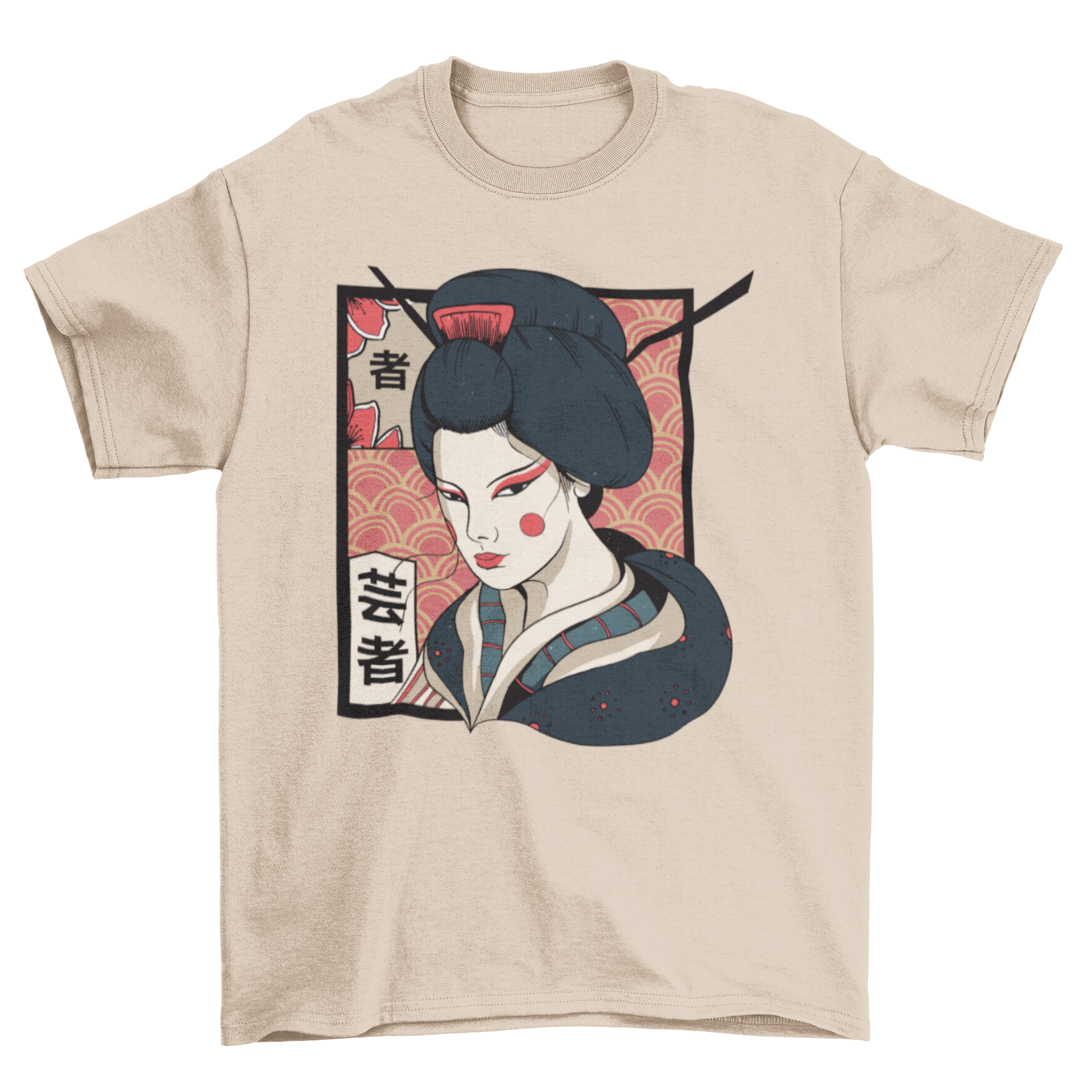 Traditional Geisha T-shirt featuring an elegant illustration of a geisha in traditional Japanese art style.