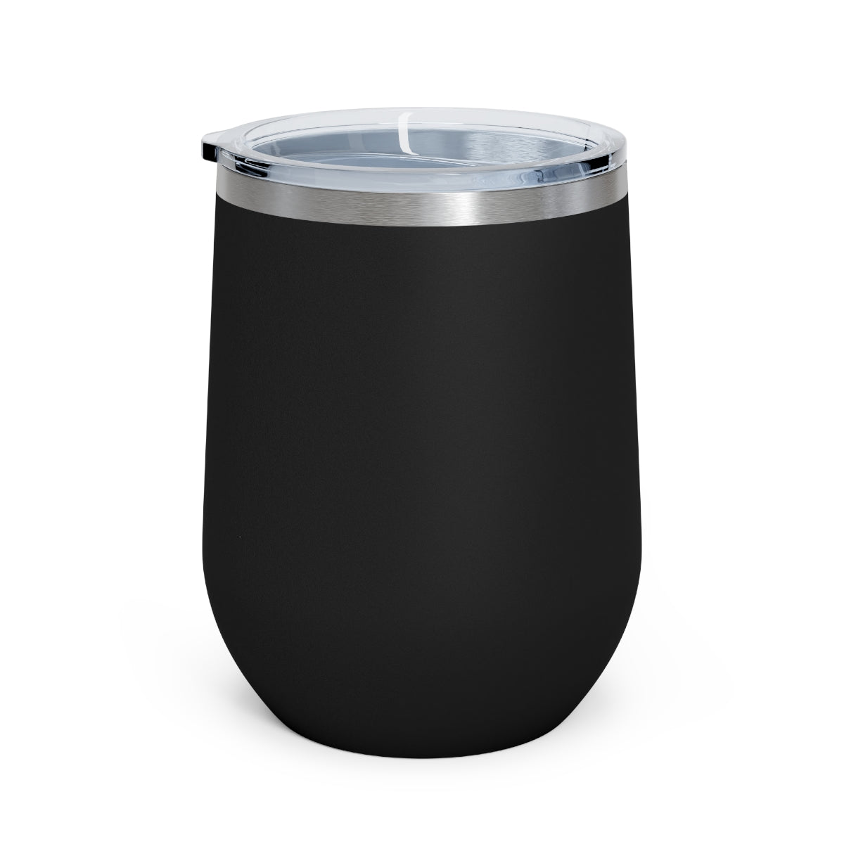 Trash Bag 12oz Insulated Wine Tumbler with clear lid and stainless steel body, perfect for hot and cold beverages.