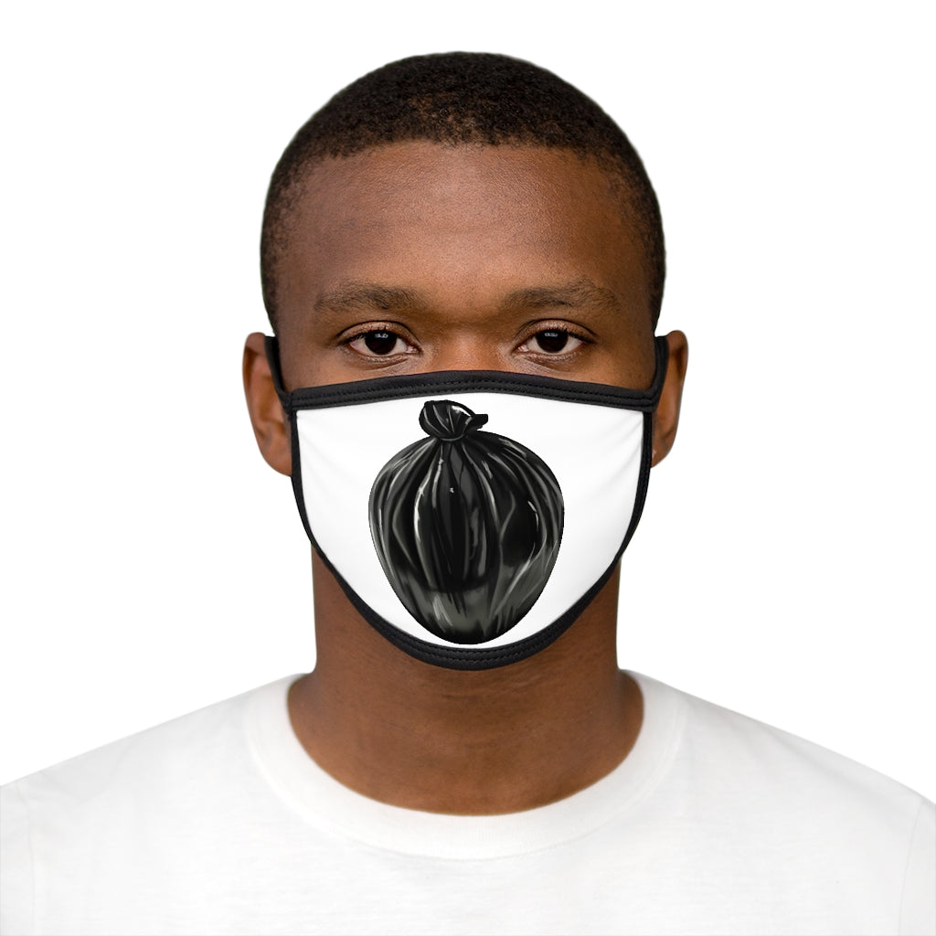 Trash Bag Mixed-Fabric Face Mask featuring a black outer edge and earloops, made from polyester and cotton for comfort and style.