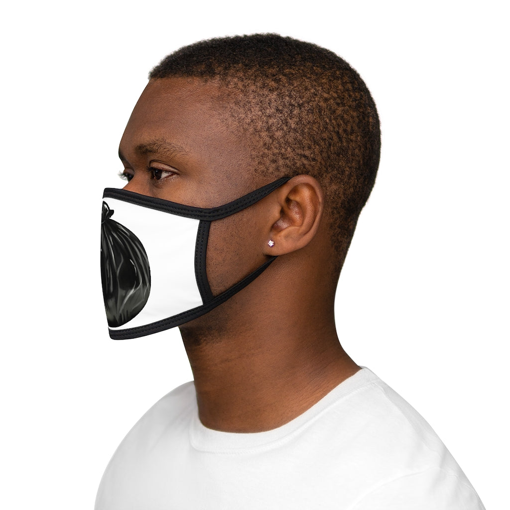 Trash Bag Mixed-Fabric Face Mask featuring a black outer edge and earloops, made from polyester and cotton for comfort and style.