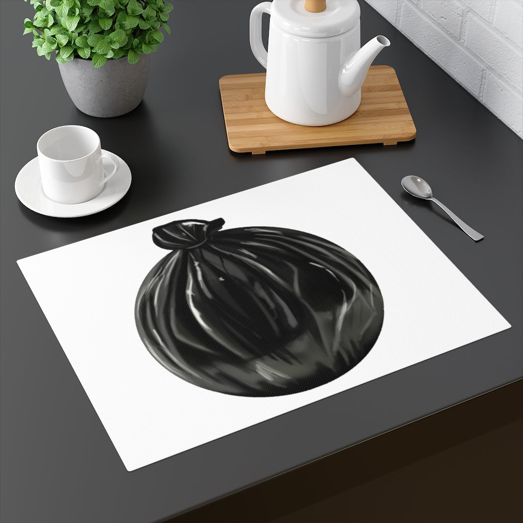 Trash Bag Placemat featuring a unique double-sided design, made from durable cotton, perfect for dining tables.