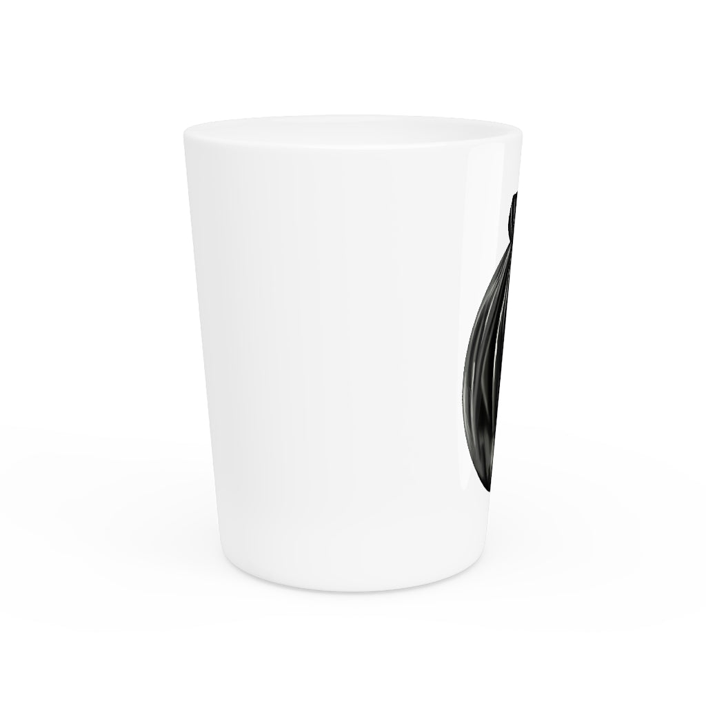 Personalized Trash Bag Shot Glass with white ceramic and customizable design, available in white or black interior.