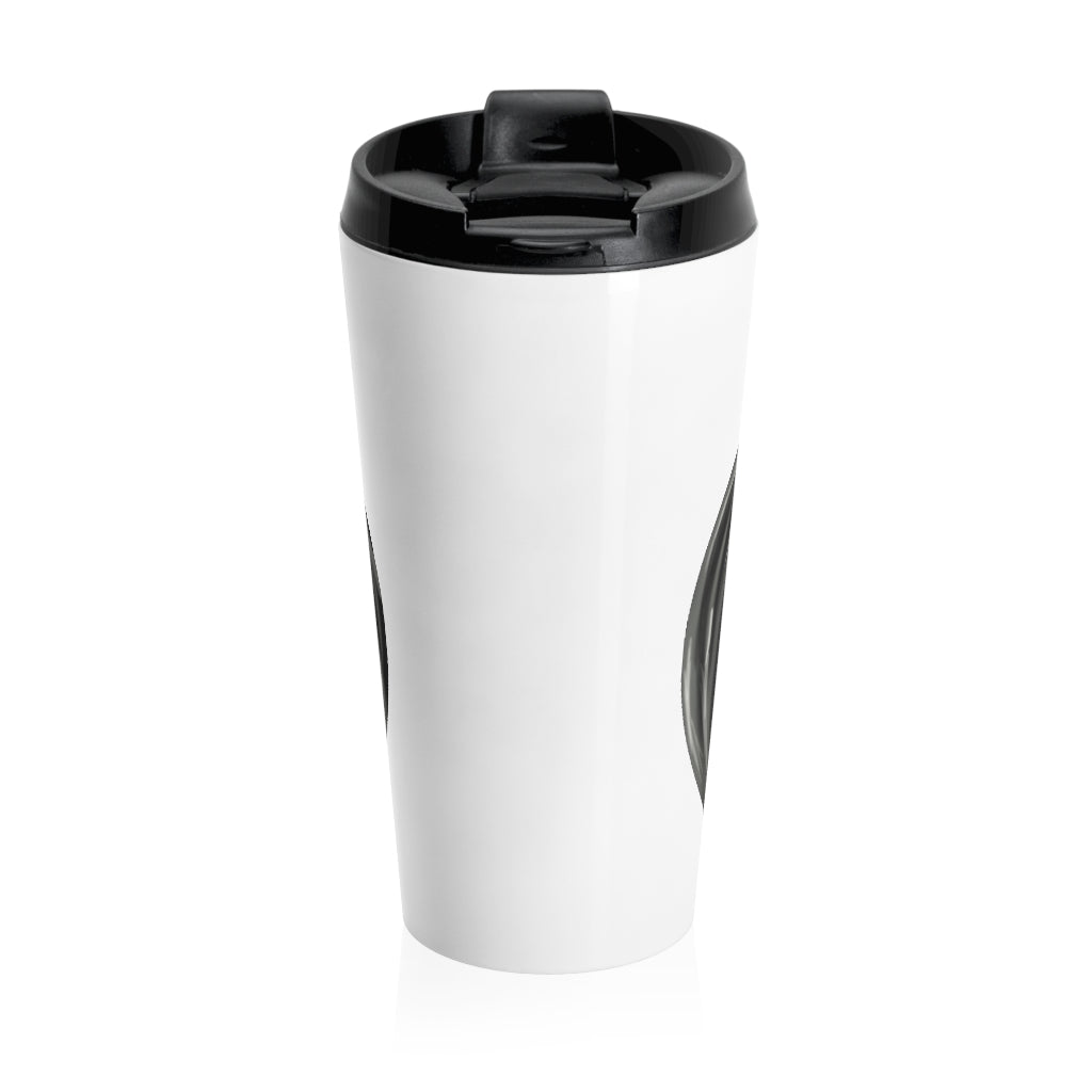 Trash Bag Stainless Steel Travel Mug with black plastic lid, showcasing its sleek design and durable stainless steel material.