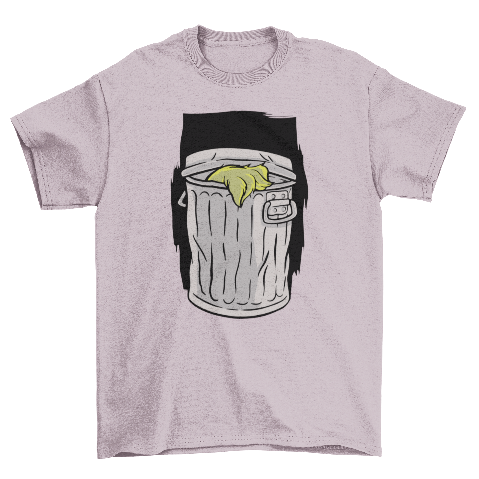 A stylish t-shirt featuring a vibrant illustration of a silver trash bin, perfect for casual wear.