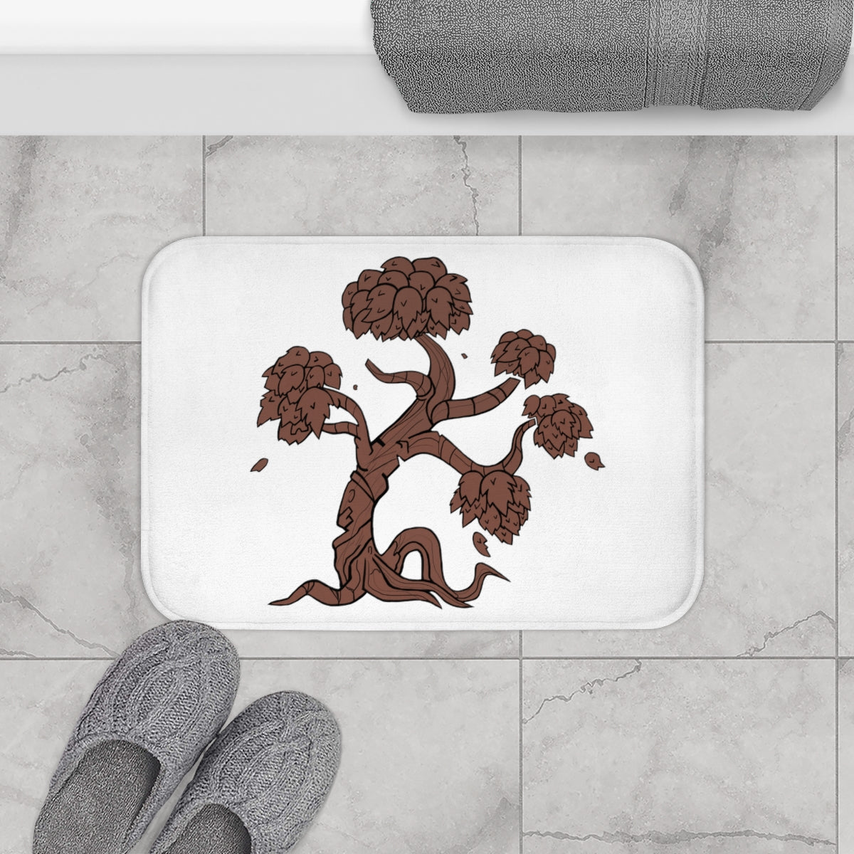 A stylish Tree Bath Mat featuring a beautiful tree design with anti-slip backing, perfect for enhancing bathroom decor.