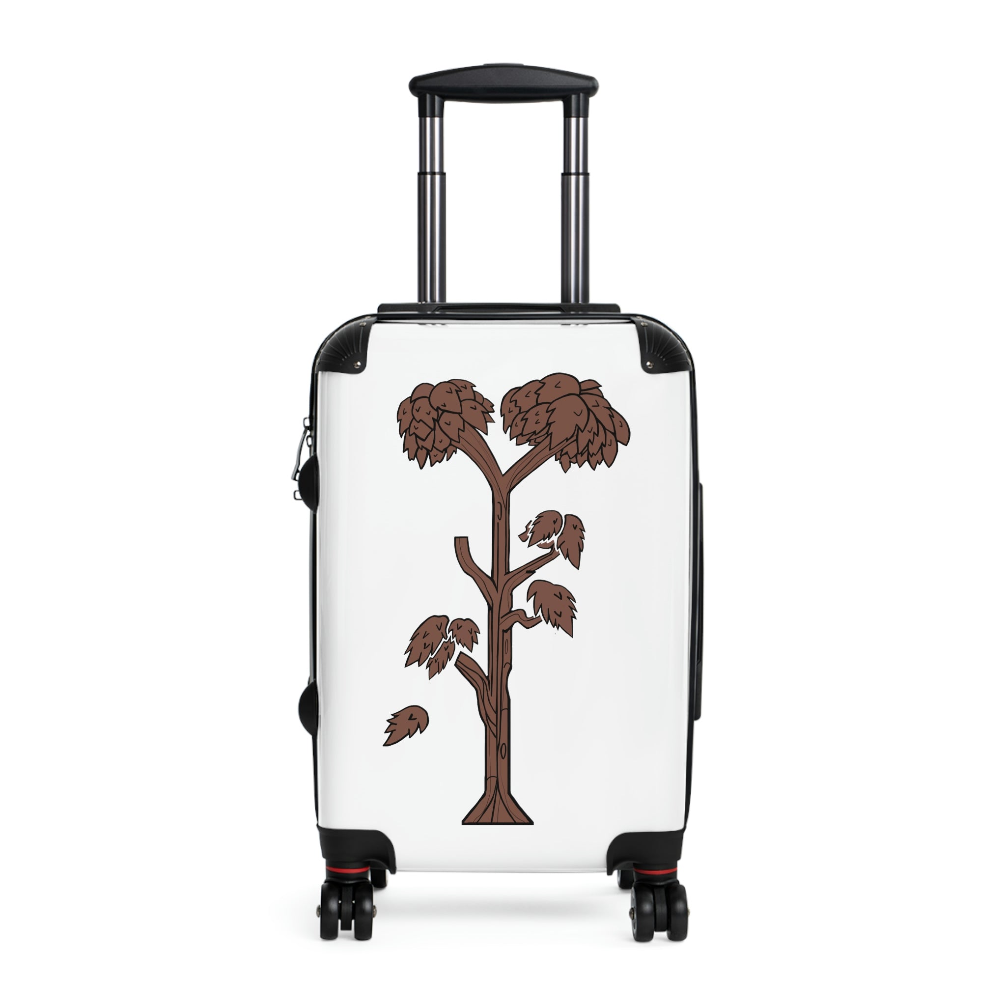 Tree Cabin Suitcase with personalized design, showcasing its polycarbonate shell and adjustable handle.