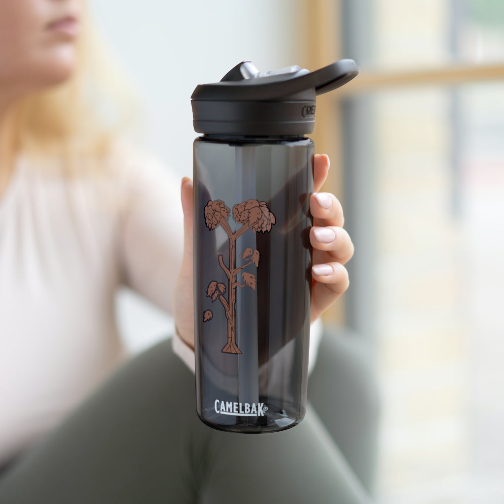 Tree CamelBak Eddy® Water Bottle in 20oz and 25oz sizes, showcasing its durable Tritan™ material and spill-proof design.