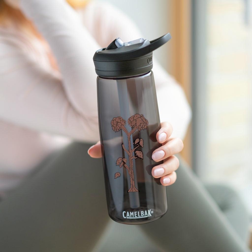 Tree CamelBak Eddy® Water Bottle in 20oz and 25oz sizes, showcasing its durable Tritan™ material and spill-proof design.