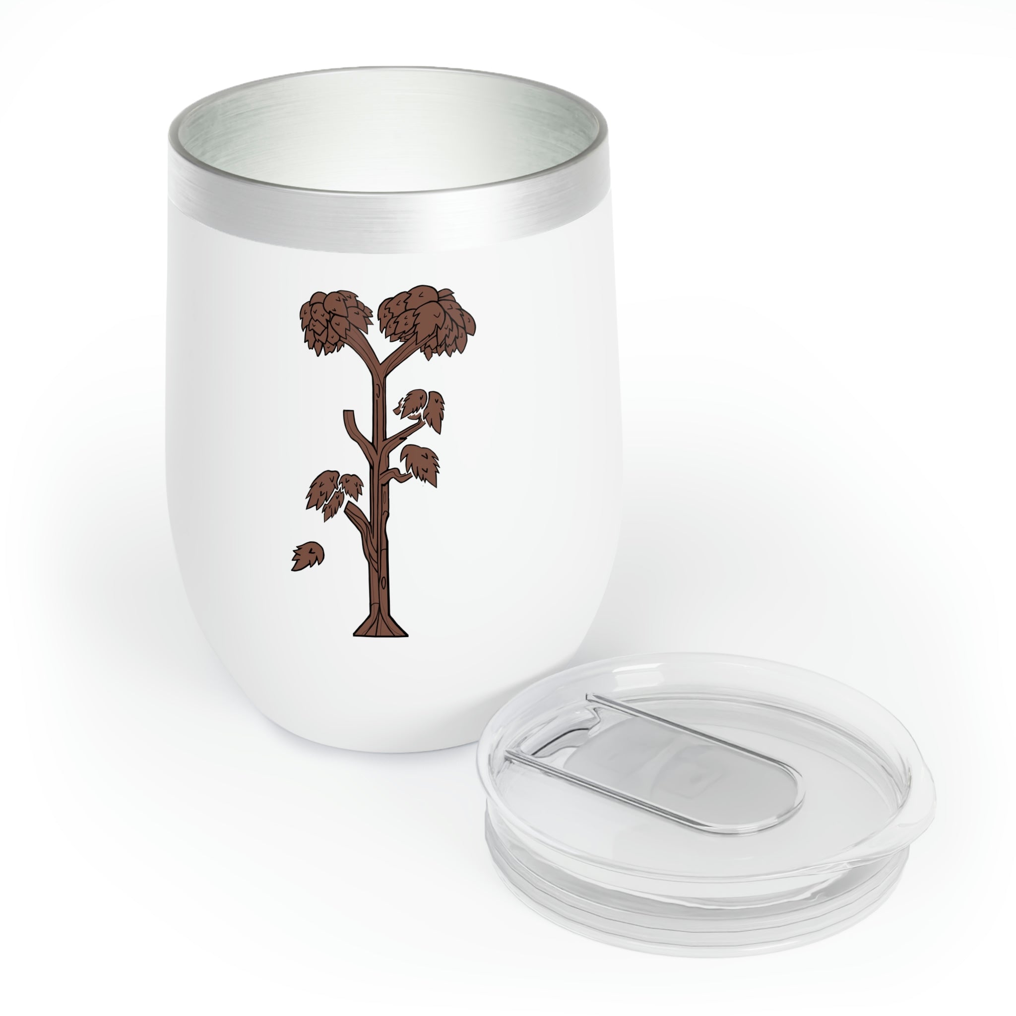 Tree Chill Wine Tumbler in stainless steel with a sleek design, perfect for personalized engraving.