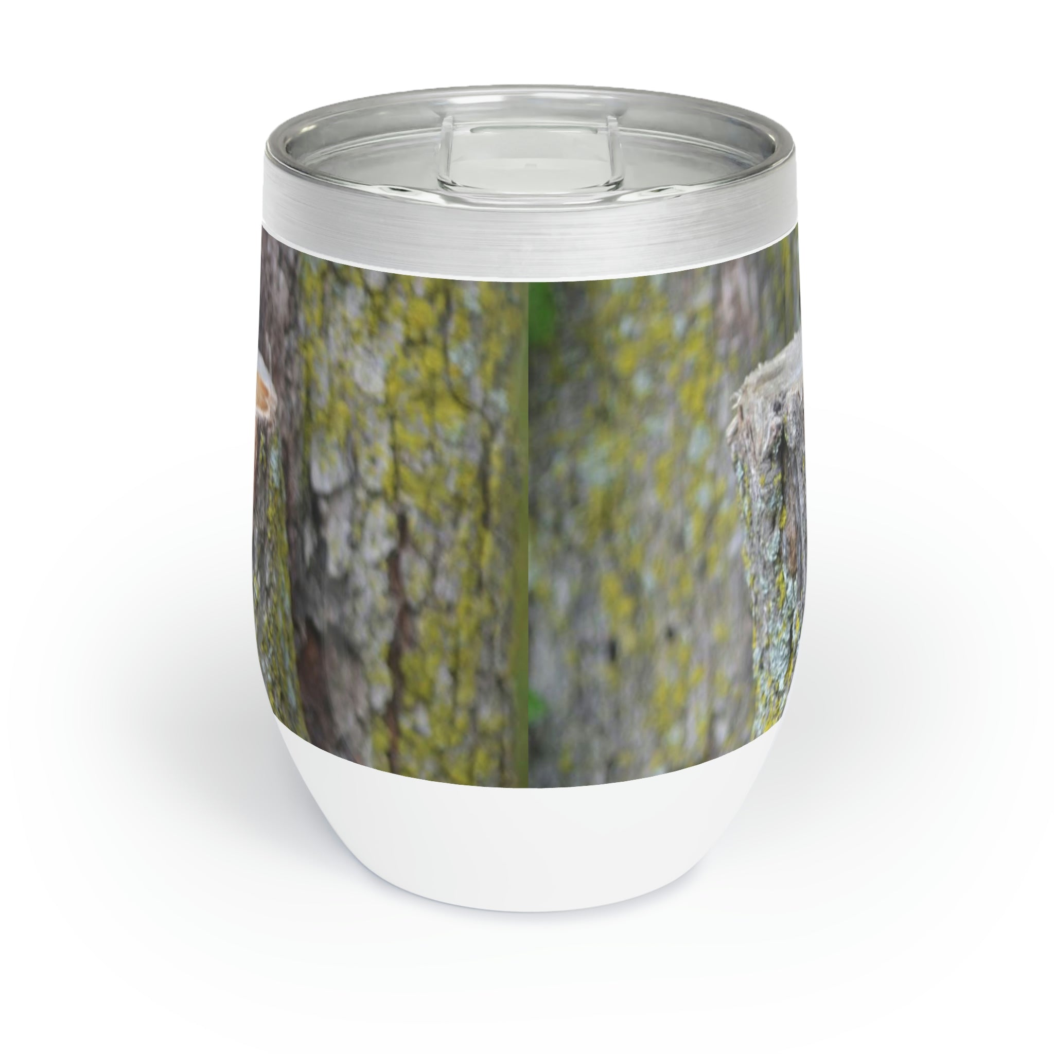 Tree Chill Wine Tumbler in stainless steel with customizable design, perfect for keeping drinks hot or cold.