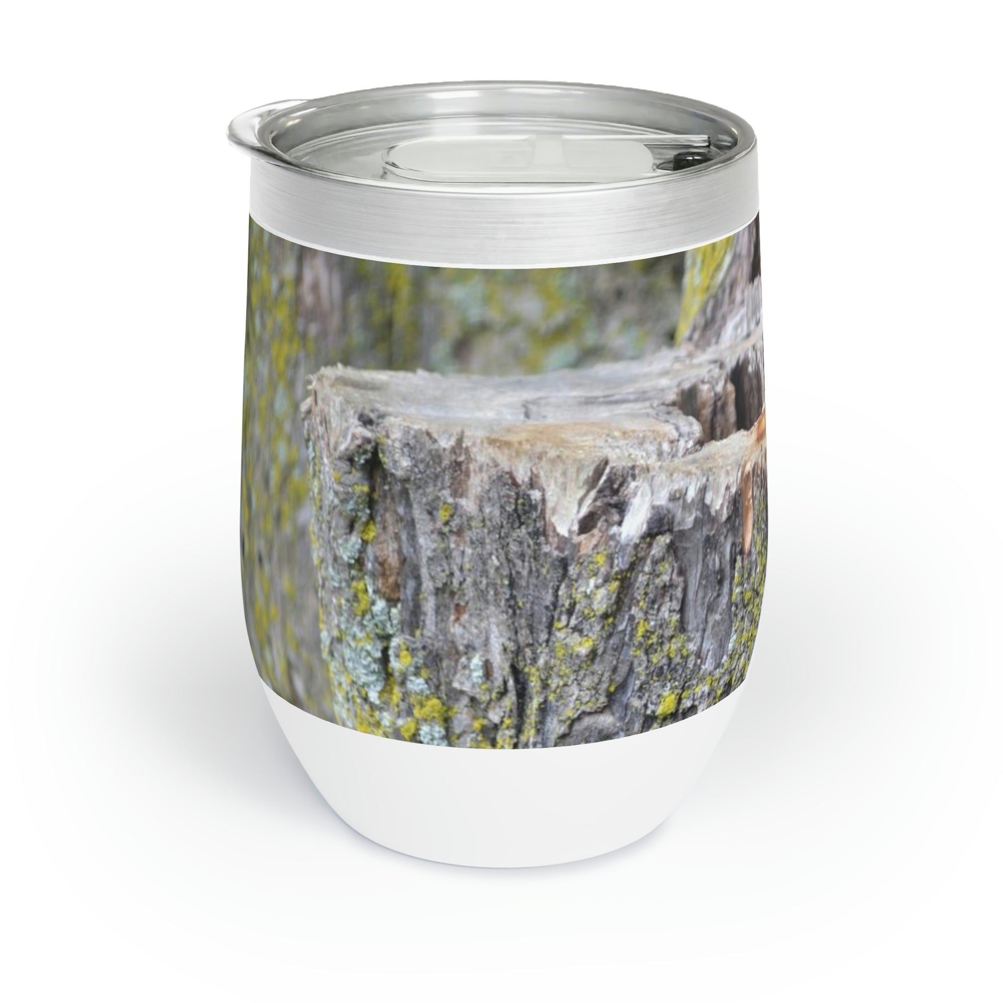 Tree Chill Wine Tumbler in stainless steel with customizable design, perfect for keeping drinks hot or cold.