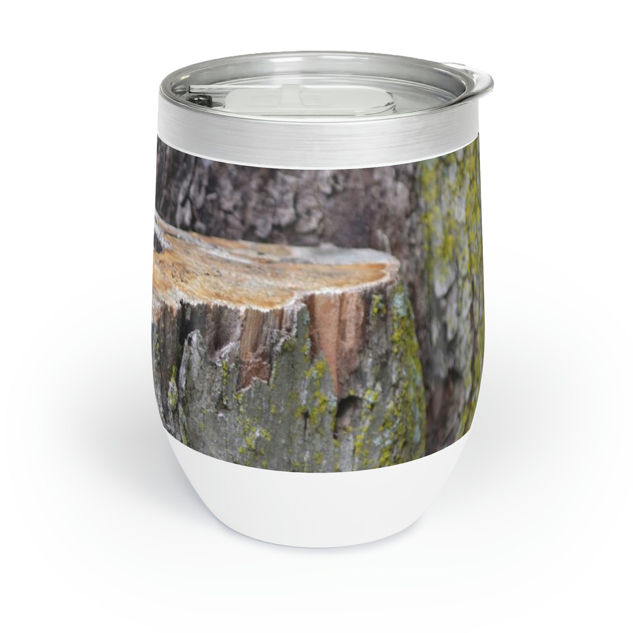 Tree Chill Wine Tumbler in stainless steel with customizable design, perfect for keeping drinks hot or cold.