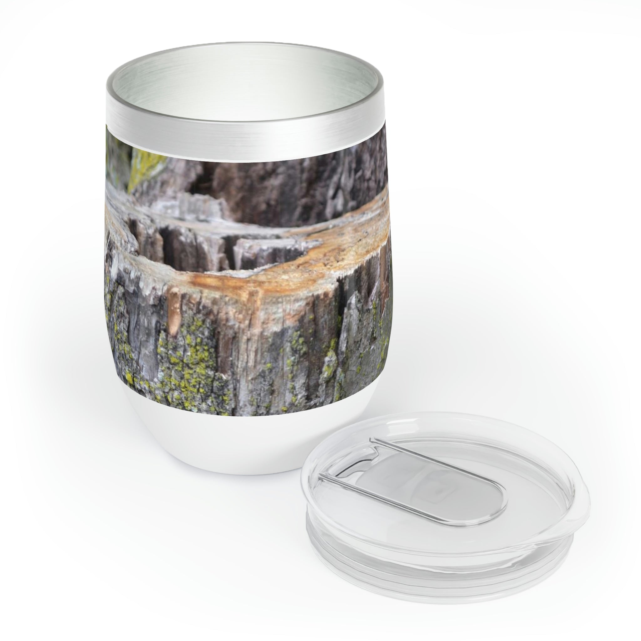 Tree Chill Wine Tumbler in stainless steel with customizable design, perfect for keeping drinks hot or cold.