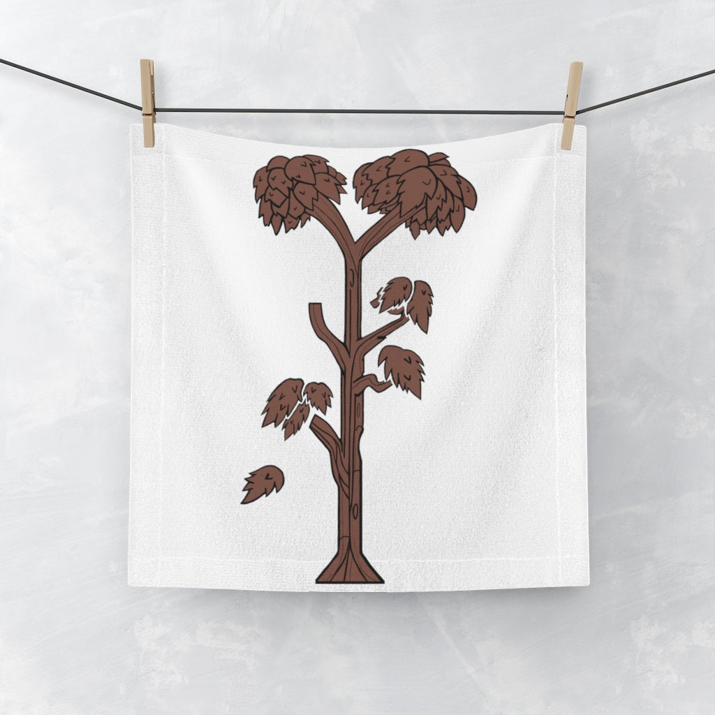 A colorful Tree Face Towel featuring a vibrant printed design on a soft polyester front and a plush cotton back, ideal for bathroom use.