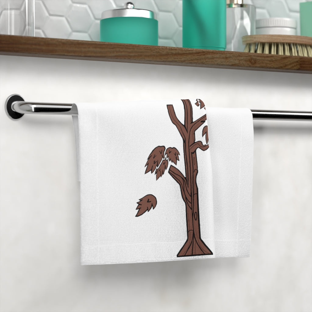 A colorful Tree Face Towel featuring a vibrant printed design on a soft polyester front and a plush cotton back, ideal for bathroom use.