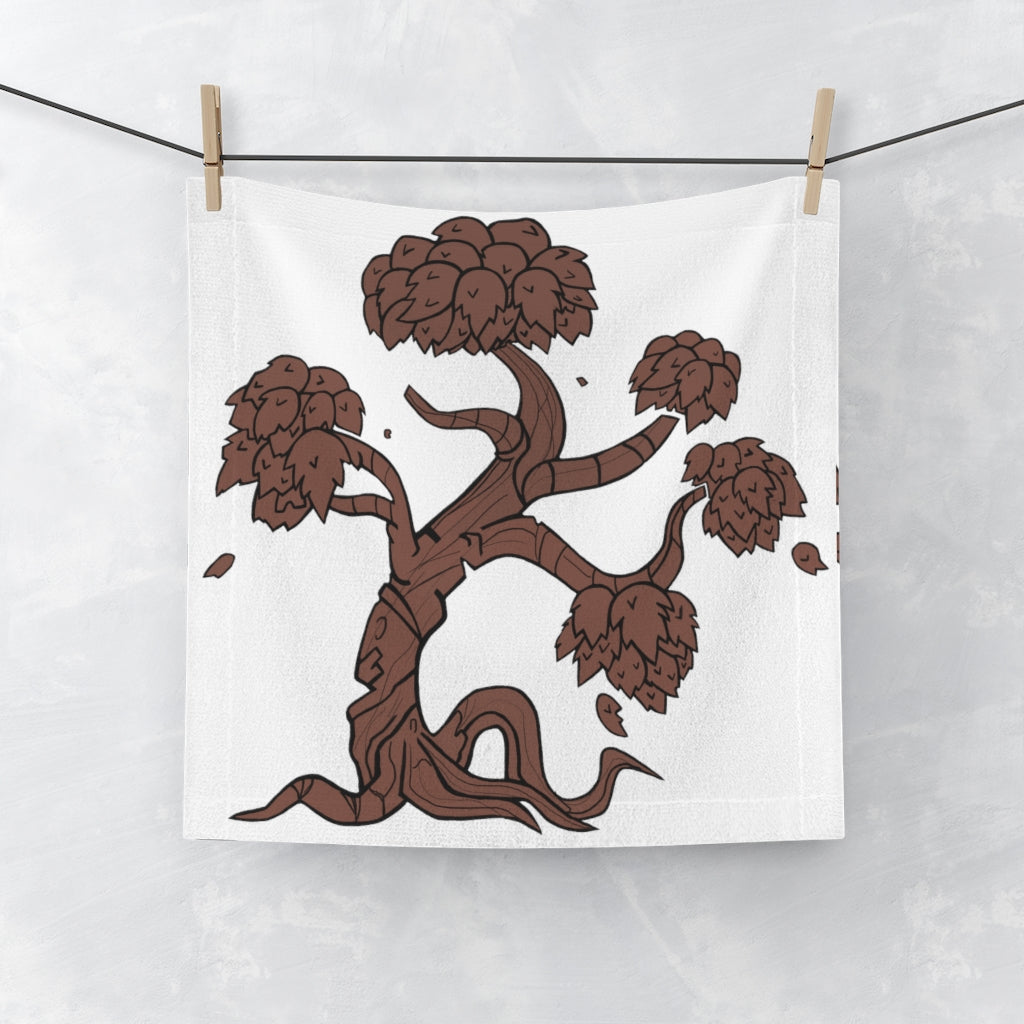 Tree Face Towel featuring a customizable polyester front and soft cotton back, ideal for drying and personal expression.