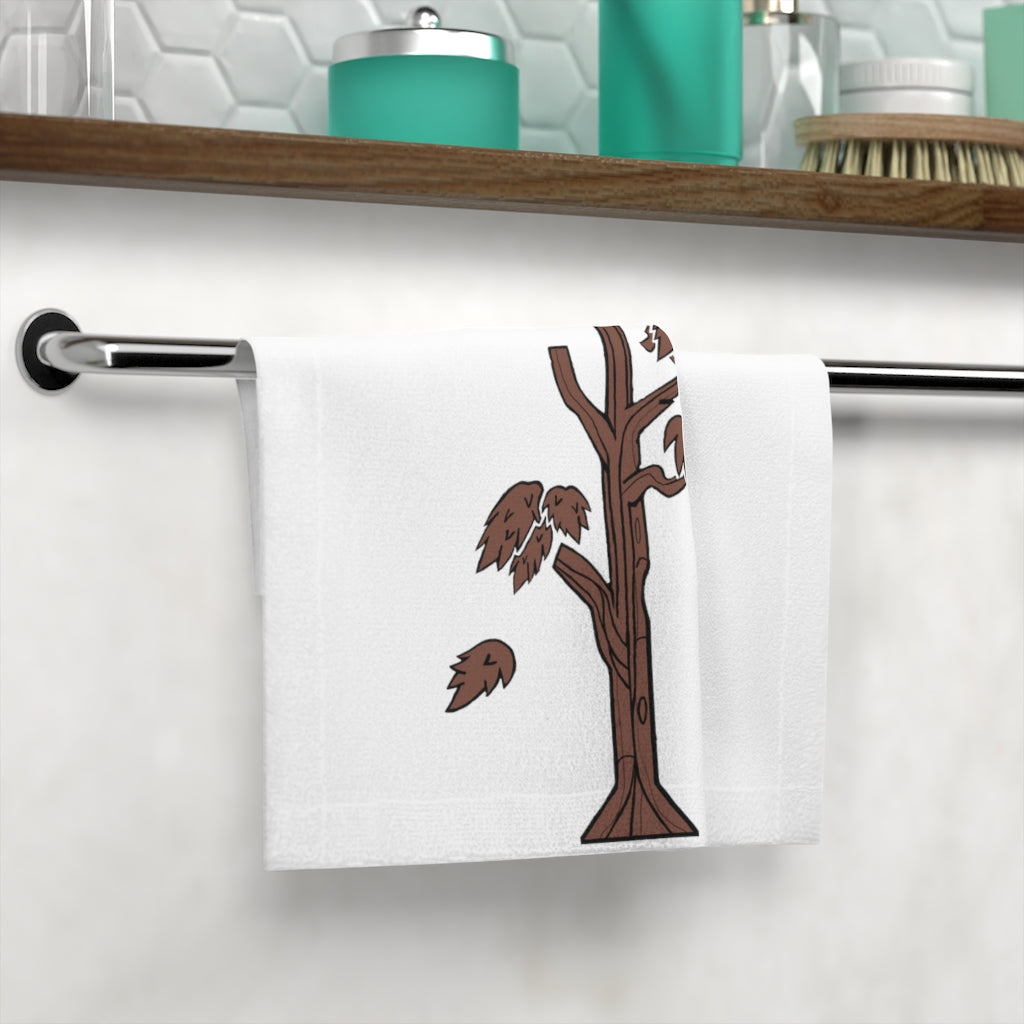 A vibrant Tree Face Towel featuring a customizable polyester front and soft cotton back, perfect for bathroom use.