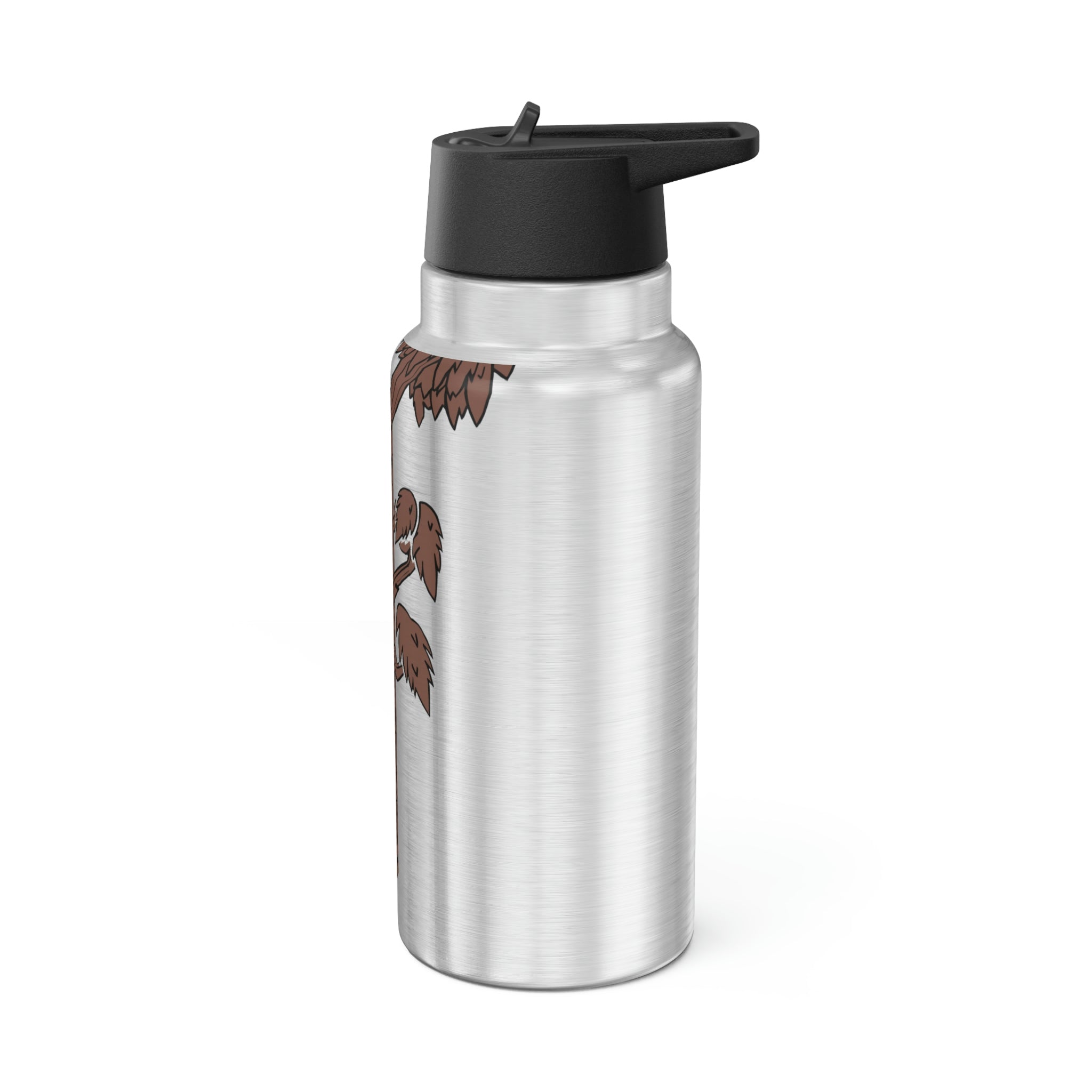 Tree Gator Tumbler, 32oz in stainless steel with a black screw-on cap and a plastic straw, showcasing customizable design options.