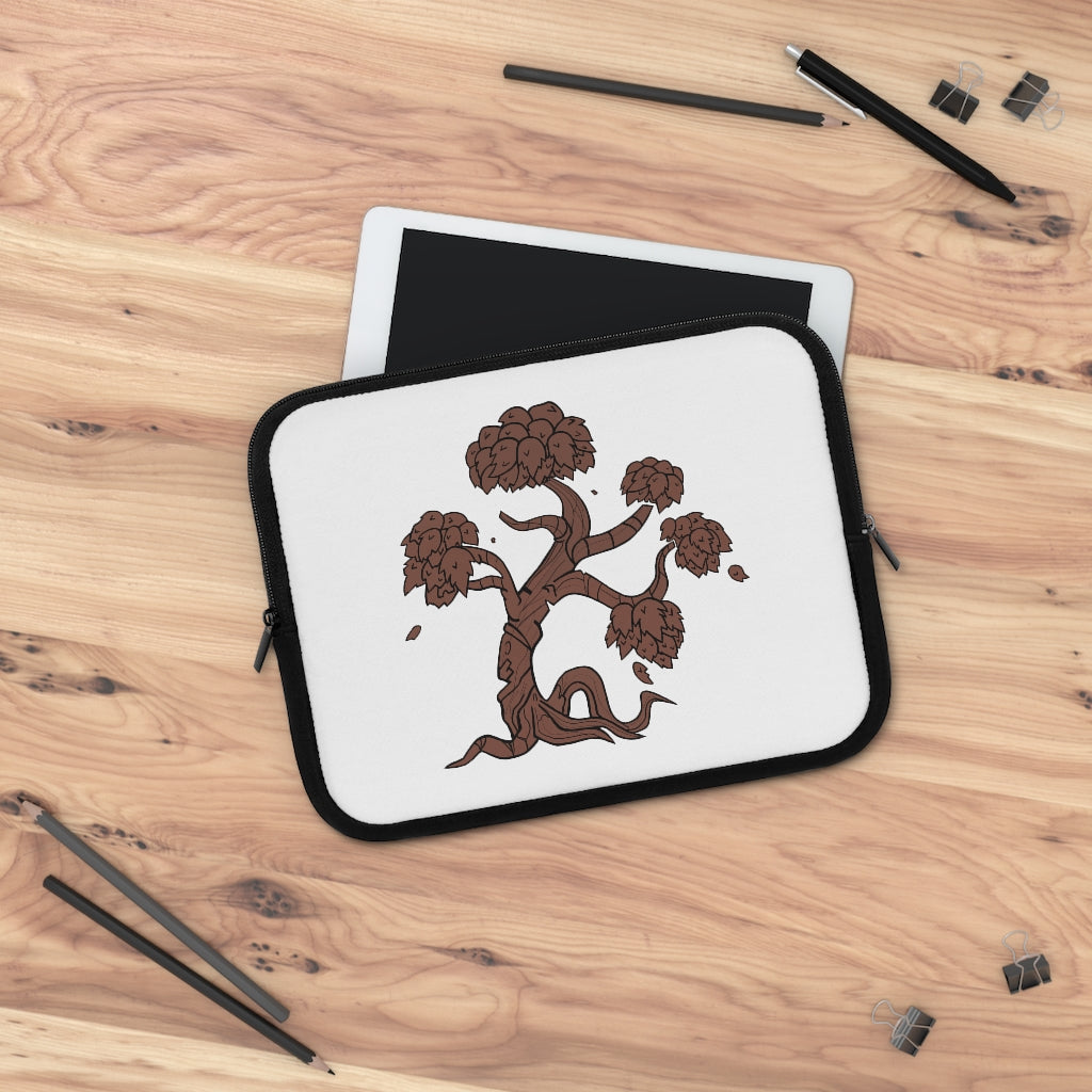 Tree Laptop Sleeve featuring a customizable front design and solid black back, made from water-resistant neoprene material.