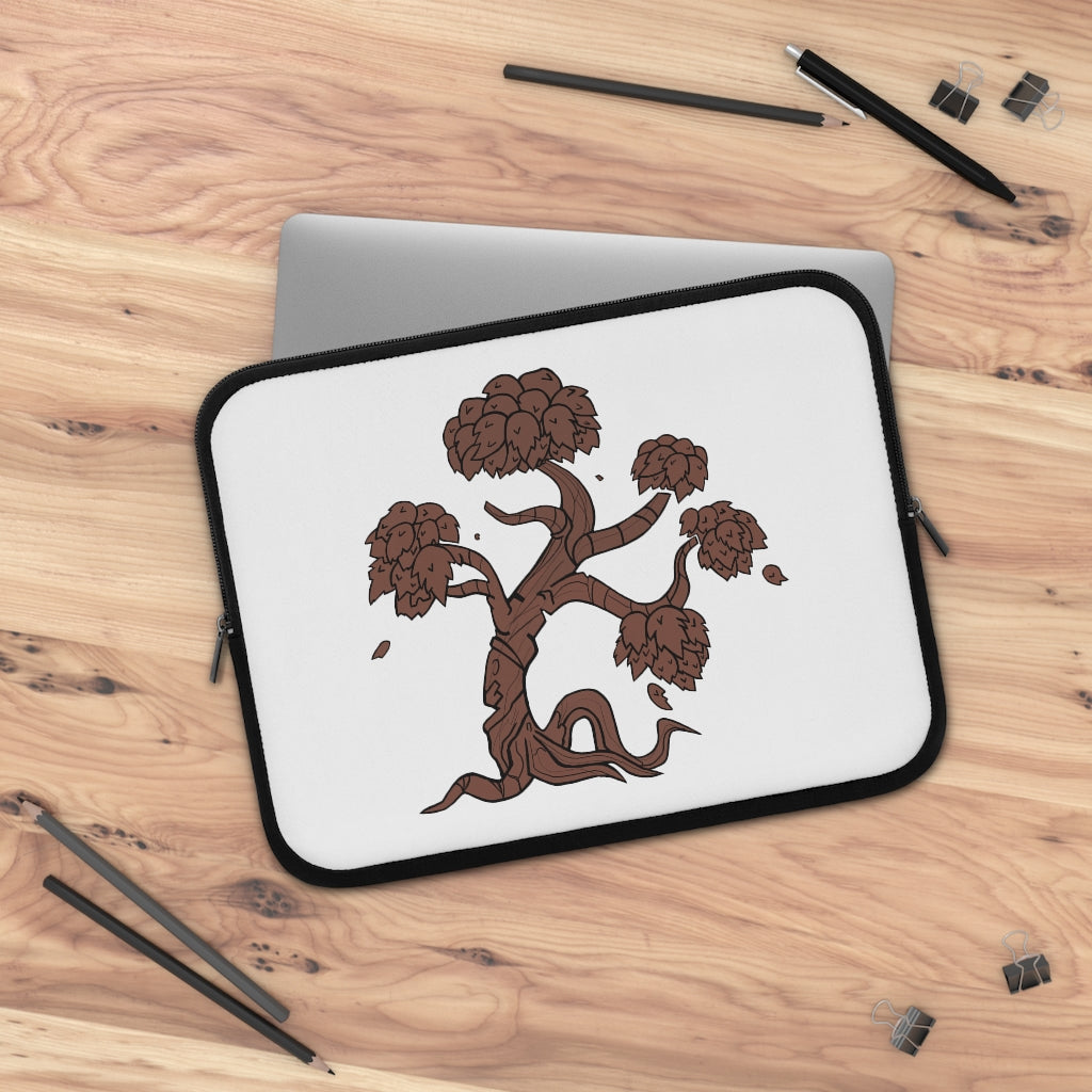 Tree Laptop Sleeve featuring a customizable front design and solid black back, made from water-resistant neoprene material.