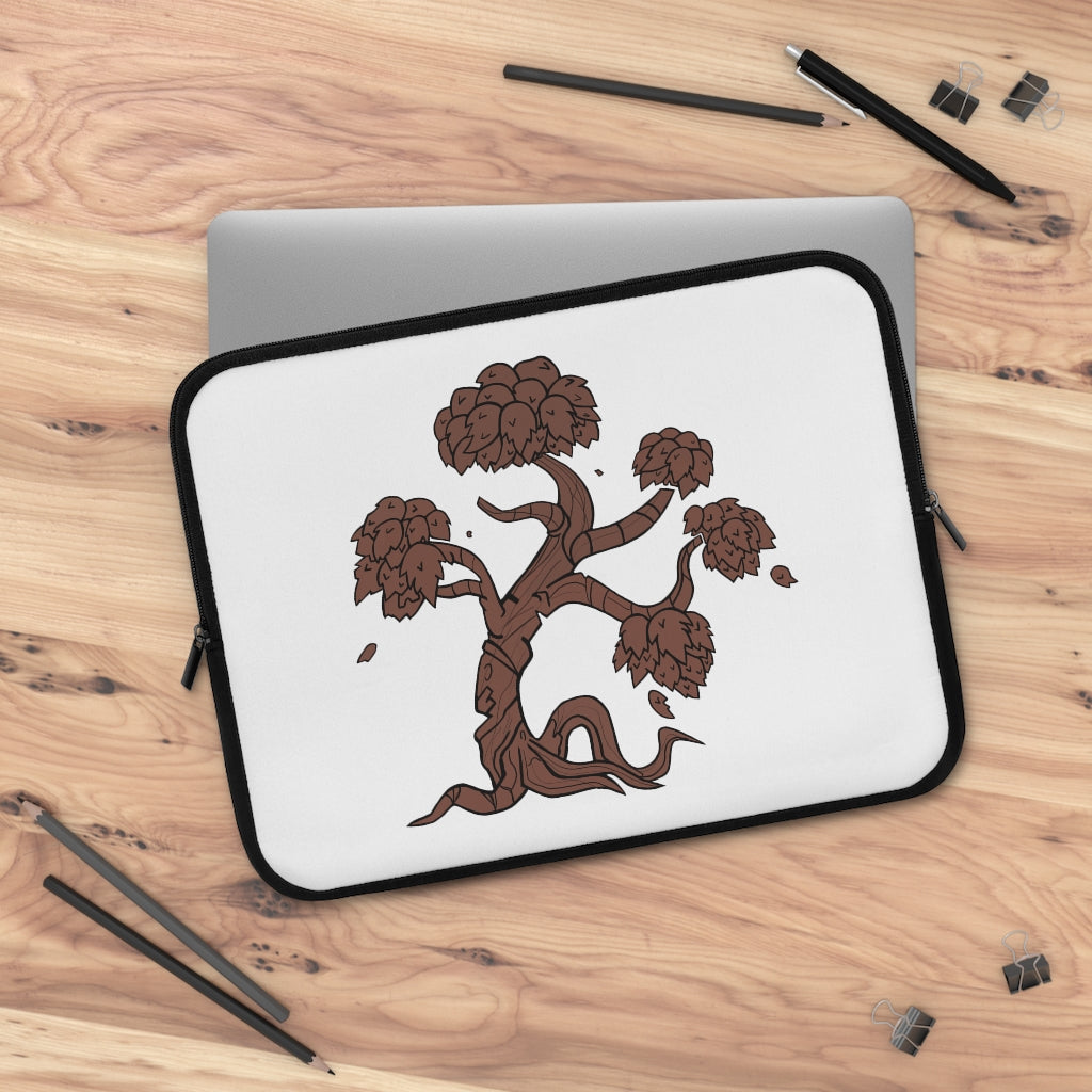 Tree Laptop Sleeve featuring a customizable front design and solid black back, made from water-resistant neoprene material.