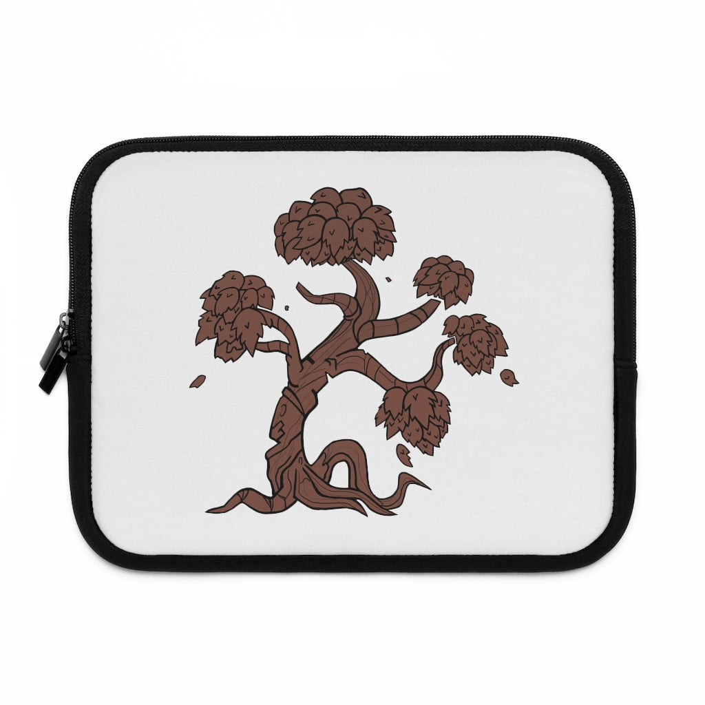 Tree Laptop Sleeve featuring a customizable front design and solid black back, made from water-resistant neoprene material.