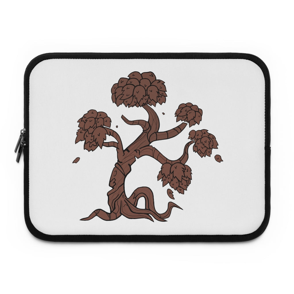 Tree Laptop Sleeve featuring a customizable front design and solid black back, made from water-resistant neoprene material.