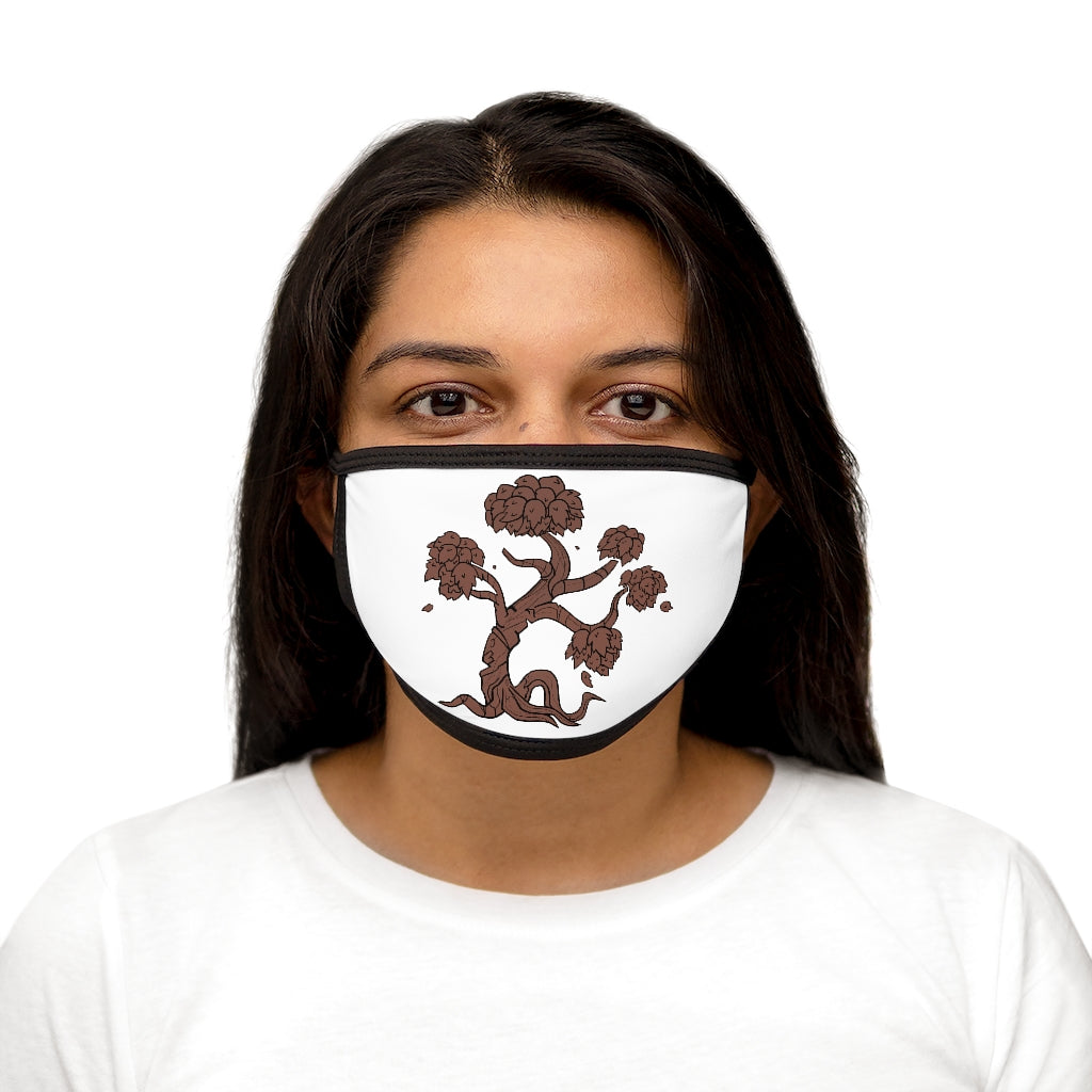 Tree Mixed-Fabric Face Mask featuring a black outer edge and earloops, made from durable polyester and soft cotton.