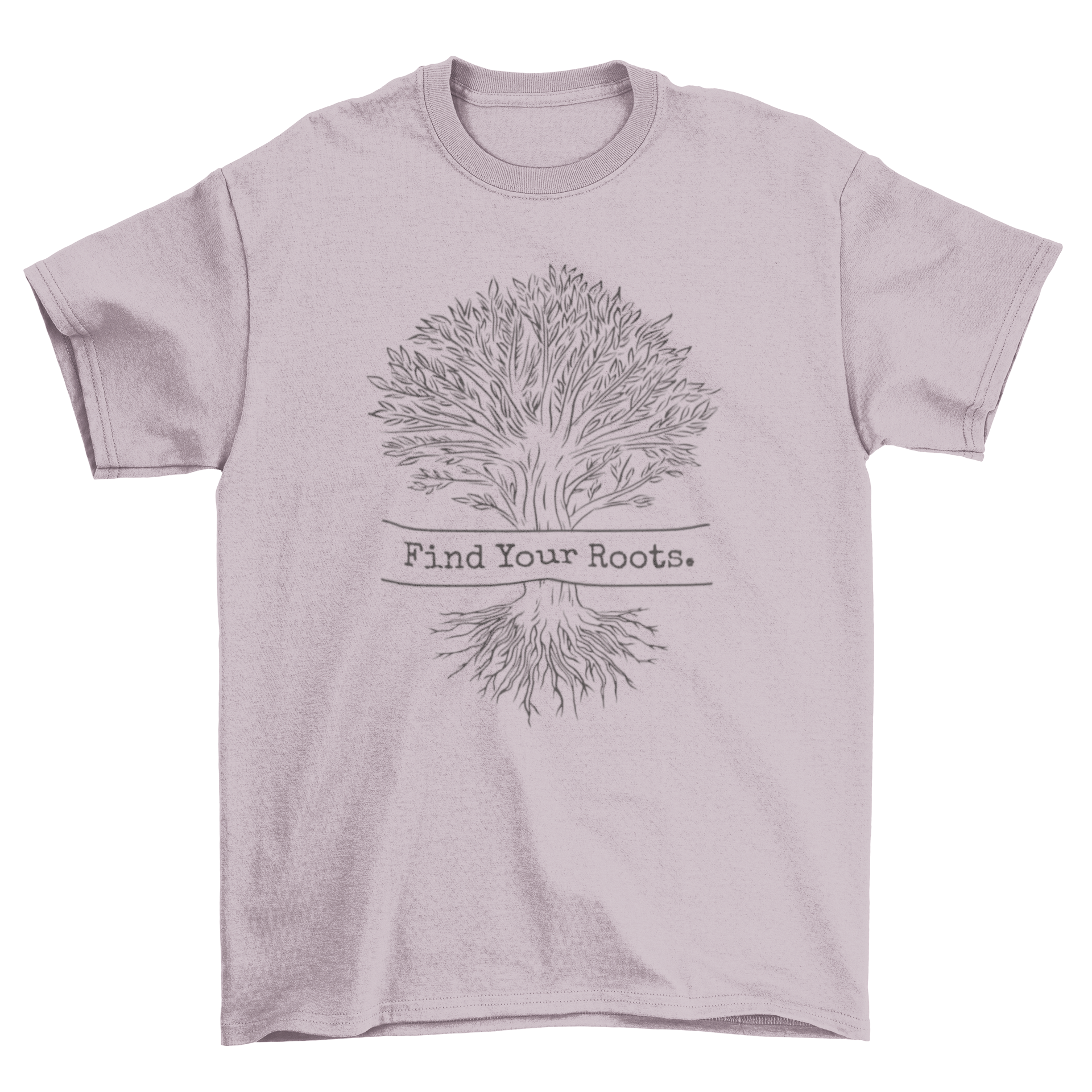 Tree roots line art t-shirt featuring an intricate tree design and the quote 'Find your roots'.