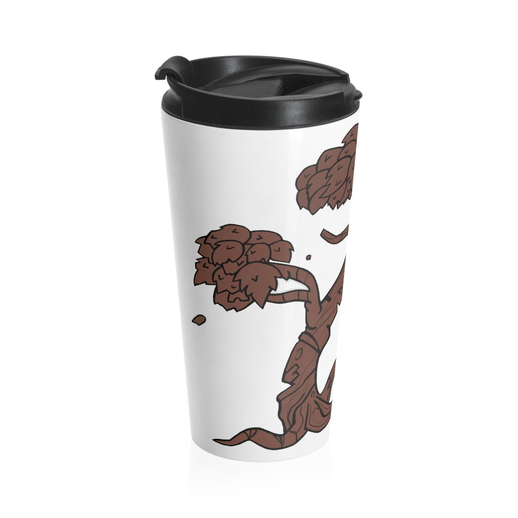 Tree Stainless Steel Travel Mug with black lid and vibrant design, perfect for coffee and tea lovers.