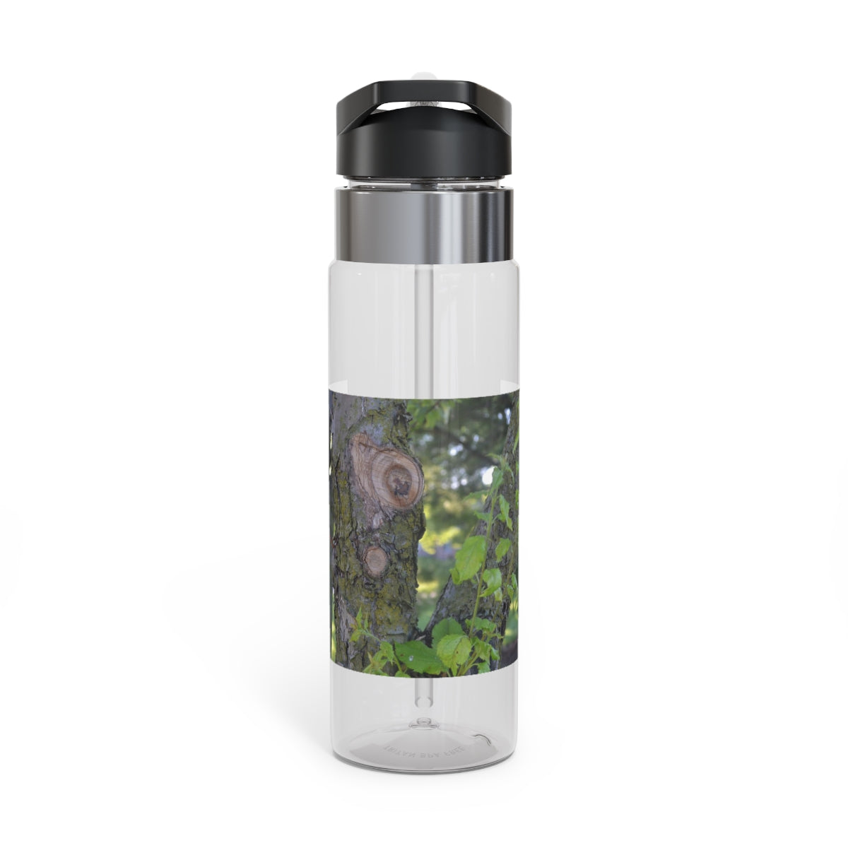 Tree Stump and Green Leaves Kensington Tritan™ Sport Bottle, 20oz, featuring a stylish design and a convenient carabiner hook.