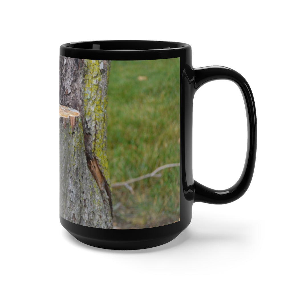 A stylish 15oz black ceramic mug with a C-handle, featuring high-quality sublimation printing, perfect for coffee and tea lovers.