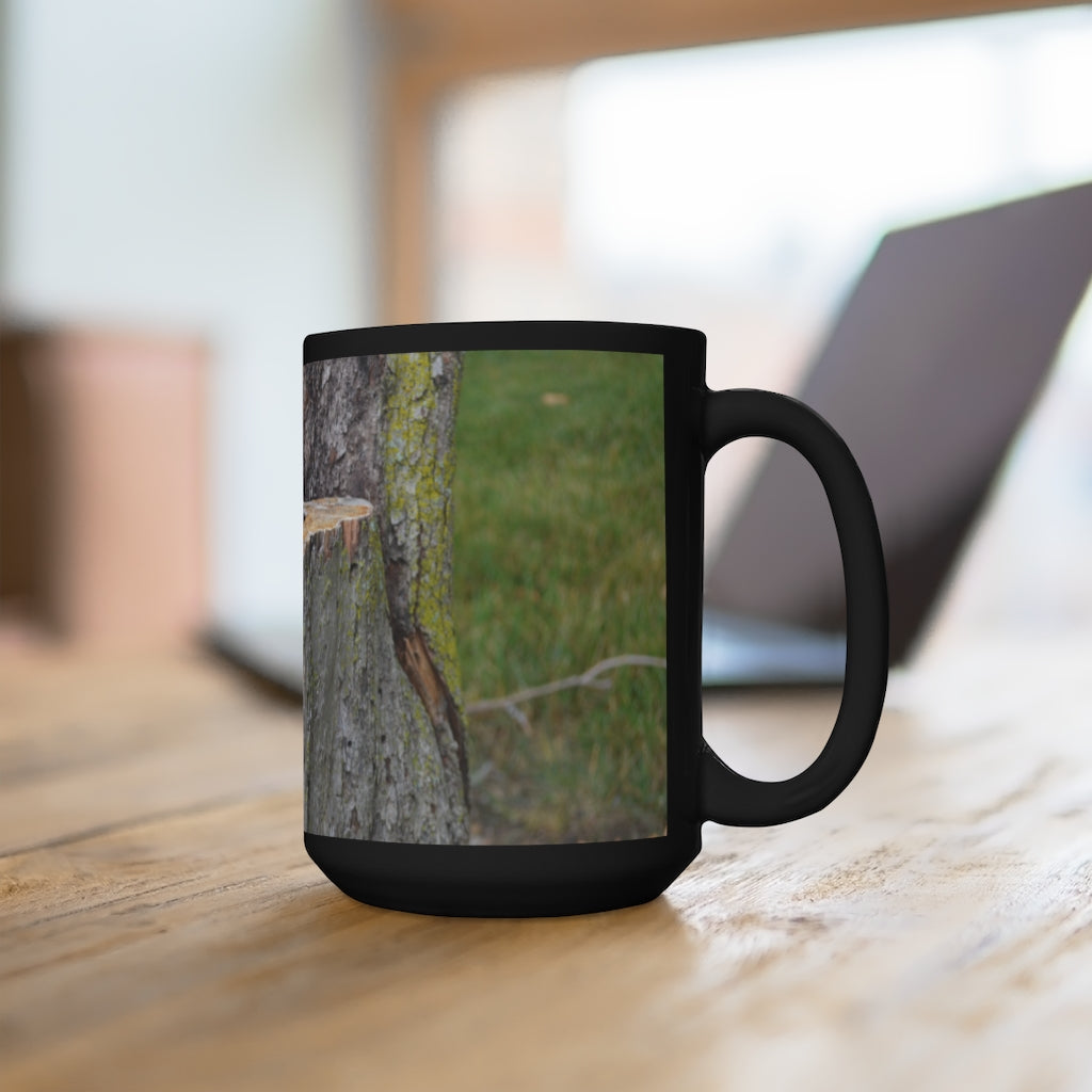 A stylish 15oz black ceramic mug with a C-handle, featuring high-quality sublimation printing, perfect for coffee and tea lovers.