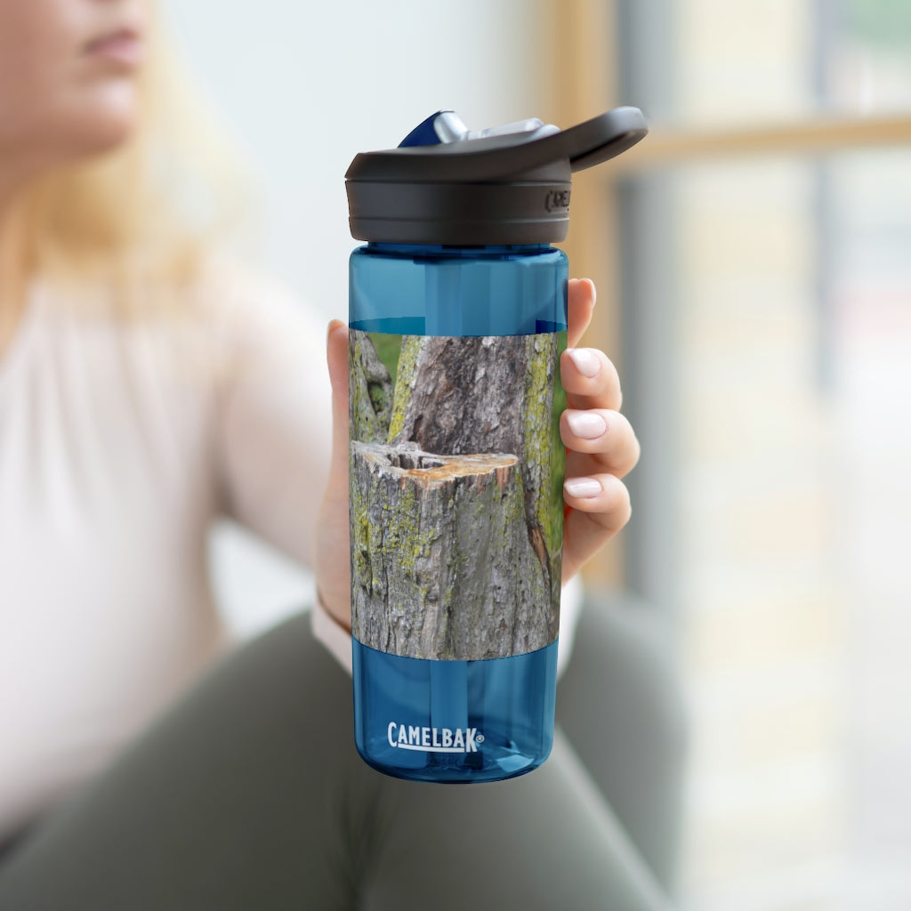 Tree Stump CamelBak Eddy® Water Bottle in 20oz and 25oz sizes, showcasing its durable design and personalized style.