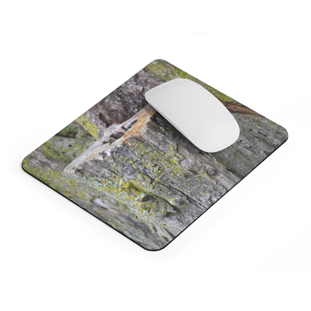 Tree Stump Mouse Pad featuring a vibrant tree stump design, made from durable neoprene with a non-slip base.