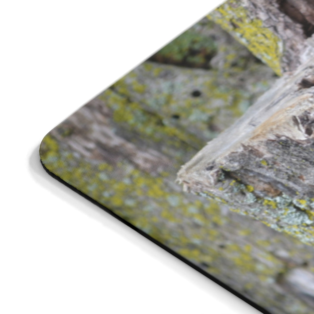 Tree Stump Mouse Pad featuring a vibrant tree stump design, made from durable neoprene with a non-slip base.